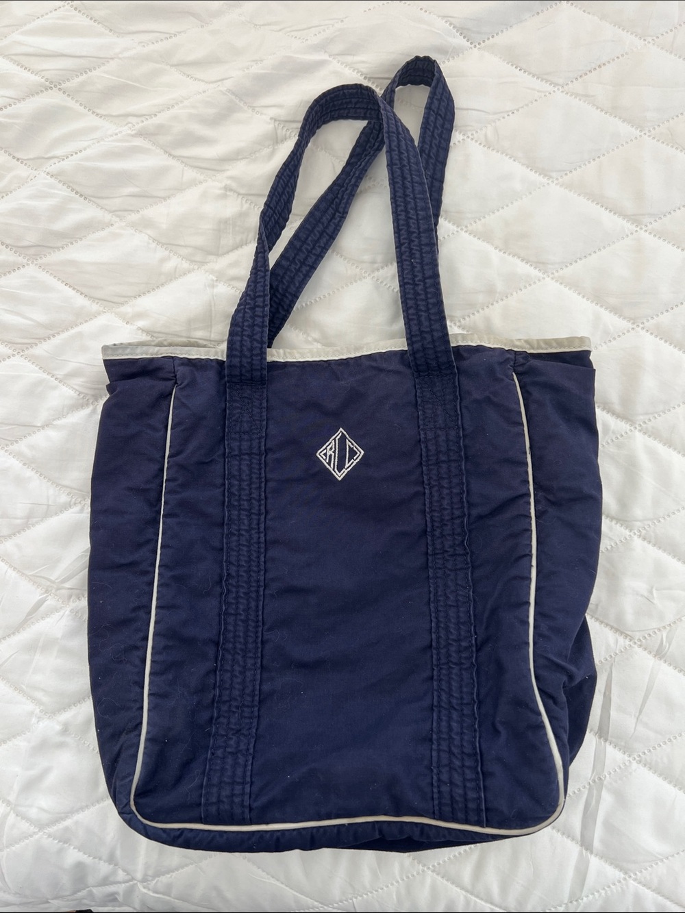 Pre-loved Ralph Lauren Navy Quilted Cotton Tote Bag with Contrast Piping